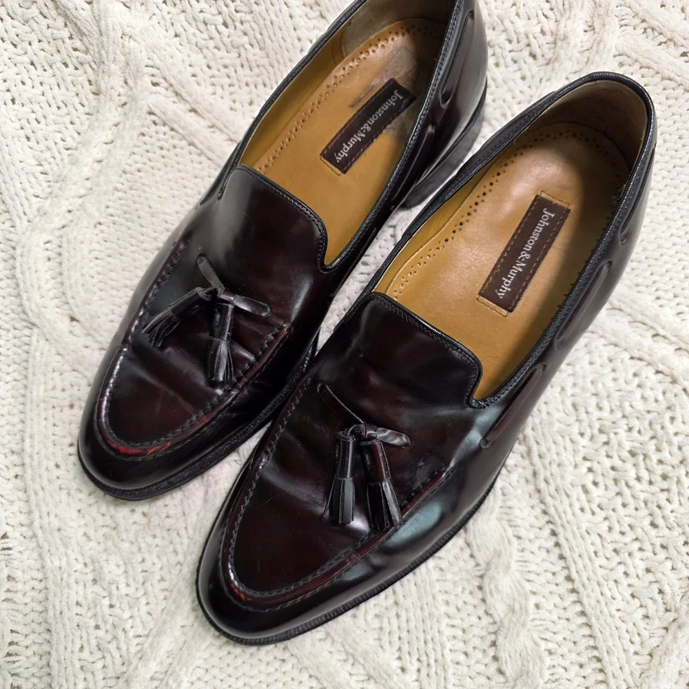 VTG‎ Johnston & Murphy Tassel Loafers Oxblood Leather Mens 10.5 D